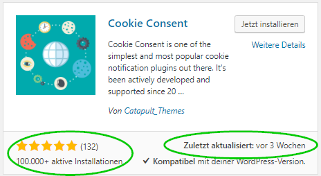 WordPress Plugin - Anzahl Installationen, Bewertungen und Aktualität