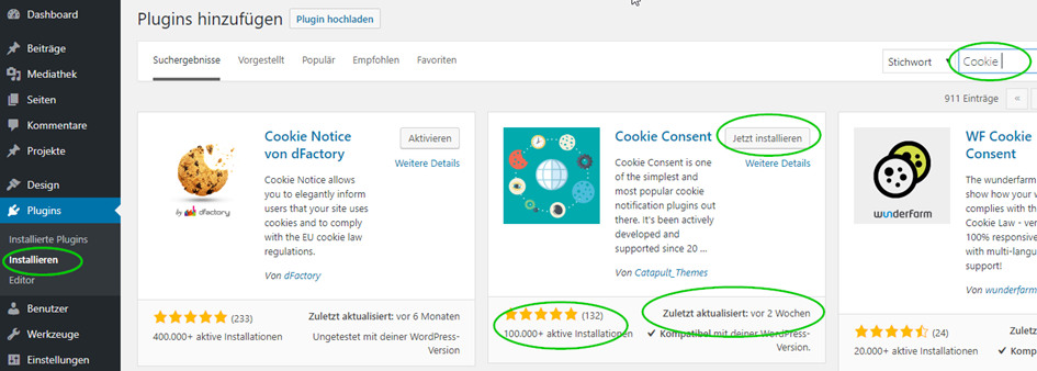 WordPress Plugins auswählen