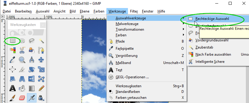 Bilder bearbeiten: Rechteck eines Bildes auswählen