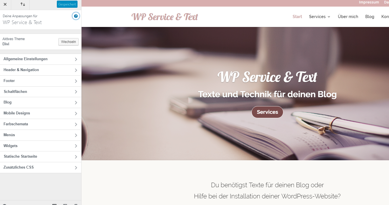 Hauptmenü im WordPress Customizer