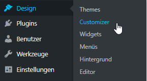 Menü in WordPress: Design - Customizer